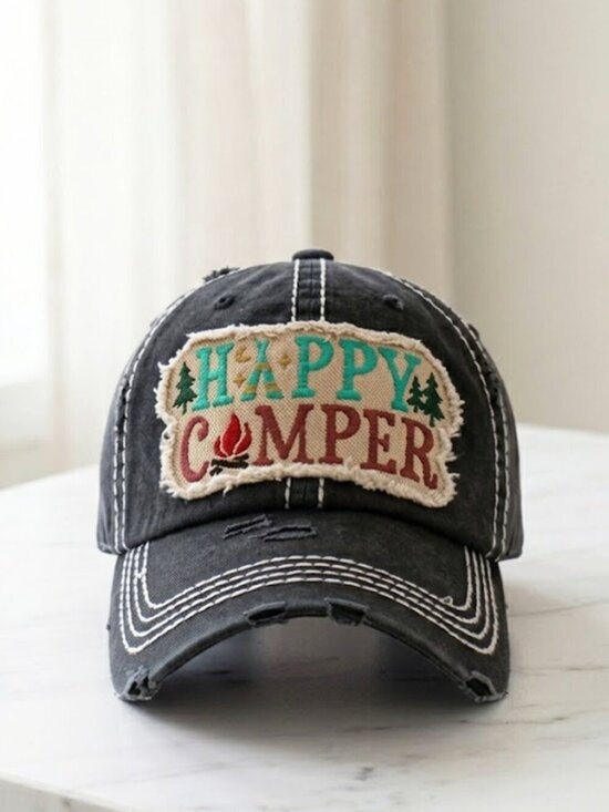 KBETHOS Accessories - Ladies Black Happy Camper Baseball Hat